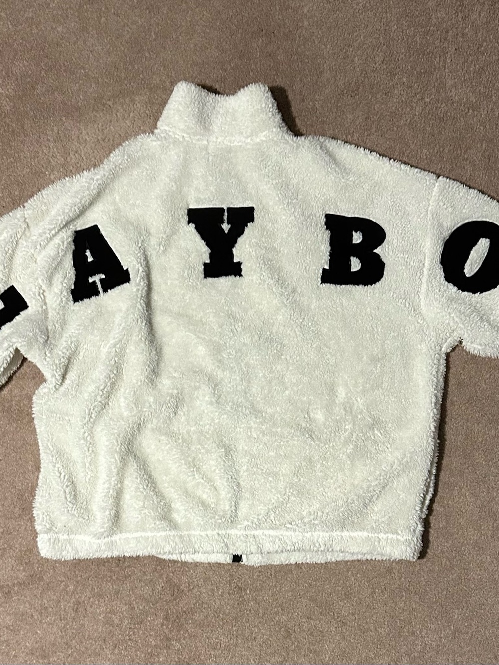 Kids Cream Sherpa Jacket with Black Lettering